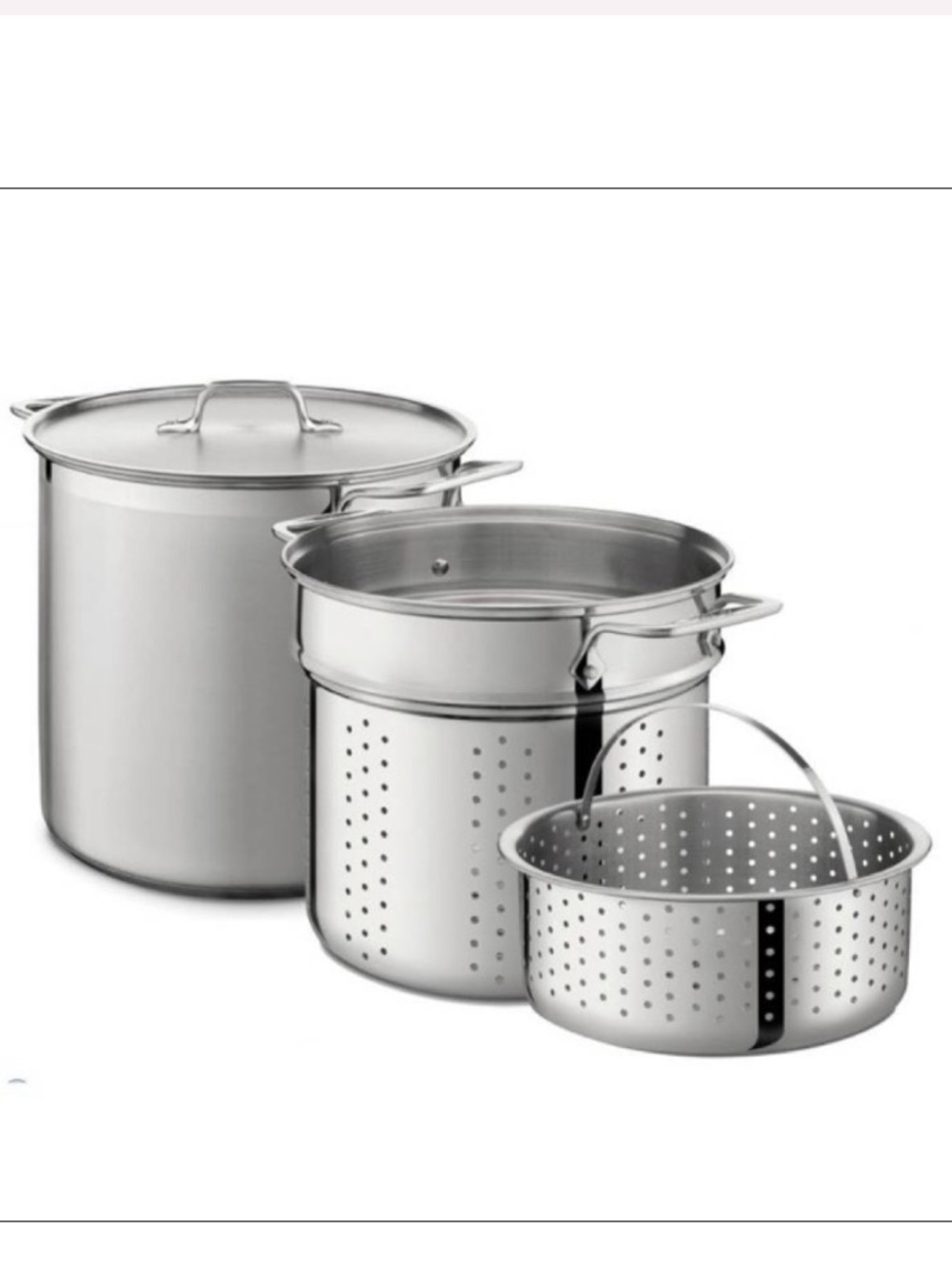 All-Clad Gourmet Accessories SS 12 qt Multi Cooker Steamer Baskets Lid